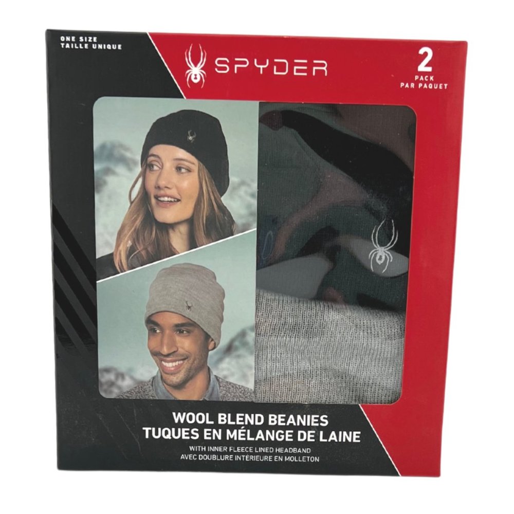 Spyder | Unisex Wool Blend Beanie | 2 Pack | Black & Grey | OS
